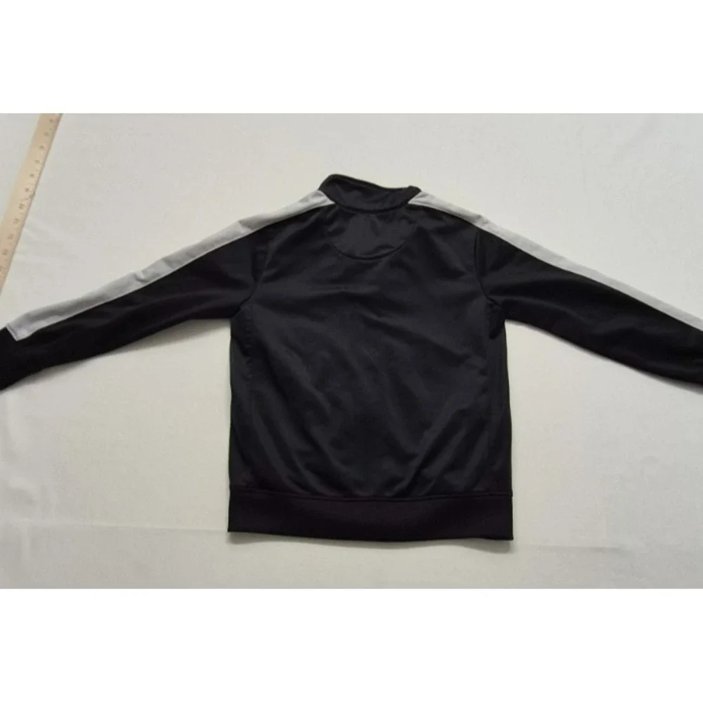 Nike boys black fully zip track jacket white logo & strips‎ on arms sz 6